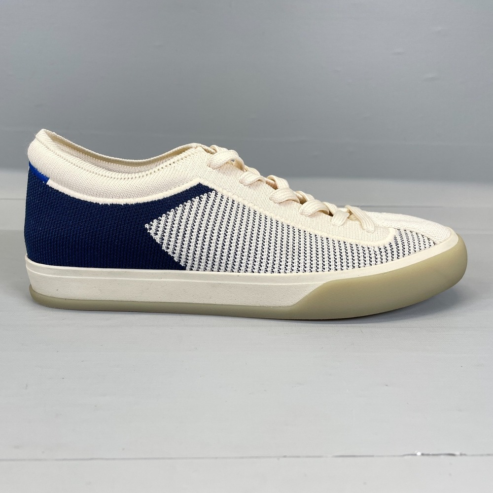 Rothy's The Lace Up Sneakers Womens Size 7 Cream Navy Knit Fabric Casual Shoes